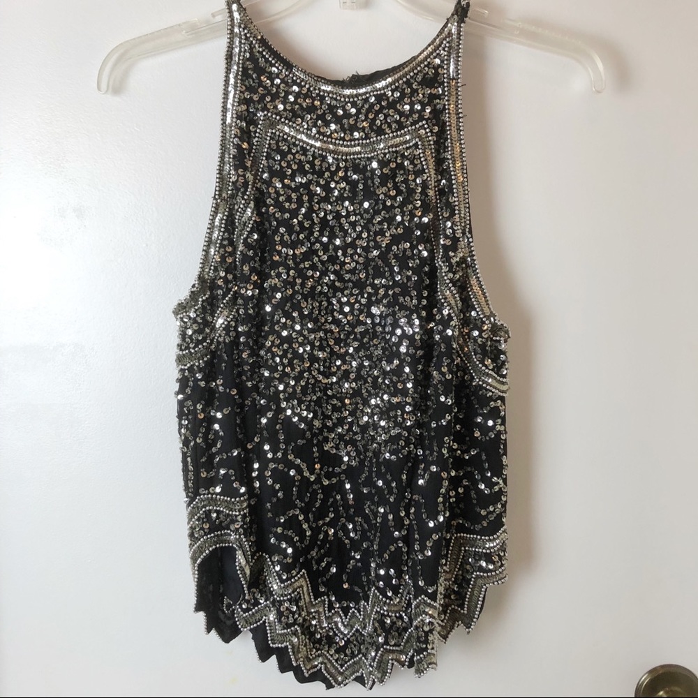 Sequins and Beads Holiday Party Cold Shoulder Top